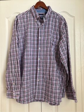 Chaps Men’s Purple and White Plaid Button-Down Shirt Xxl
